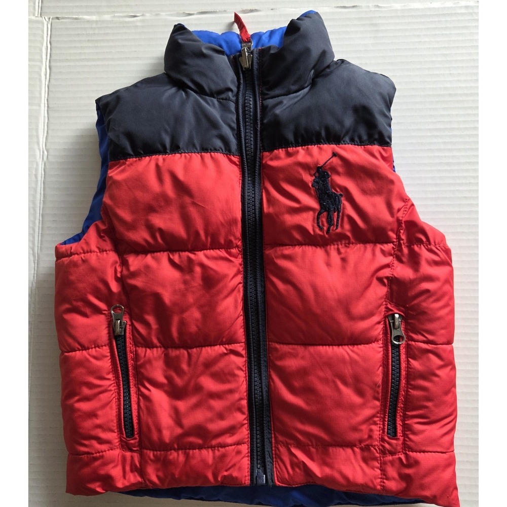 Polo Ralph Lauren Toddler Vest 2T Red Puffer Side Zip Pockets Large Pony